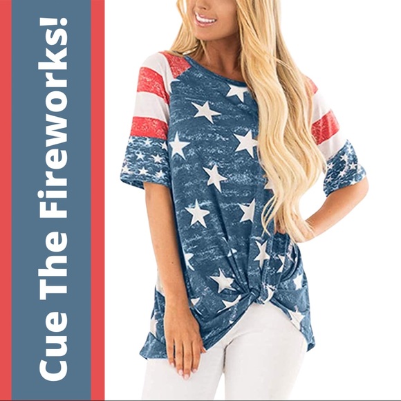 NWOT For G and PL American Flag Twist Knot Short Sleeve Top--Large - Picture 3 of 15